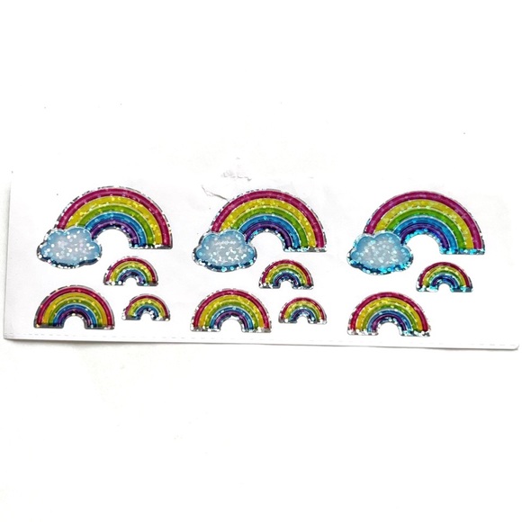 Vintage Sandylion Sparkly Holographic Rainbow Stickers Clouds Three Squares Rare - Picture 6 of 7